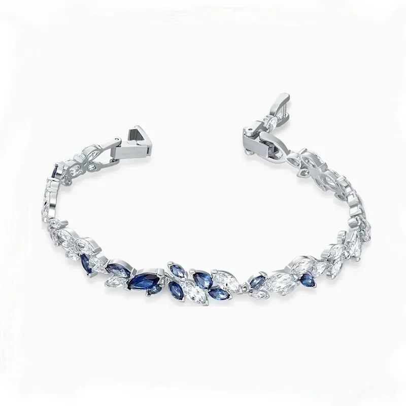 2024 Fashion Jewelry New LOUISON Platinum Blue Pattern Bracelet Set with Exquisite Crystal Romantic High End Gift