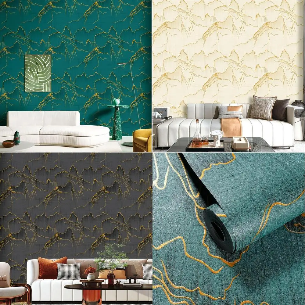 3D النمط الصيني الذهب احباط المشهد خلفية مقاومة للماء للفيلا فندق مطعم غرفة المعيشة خلفية PVC ورق حائط في #1