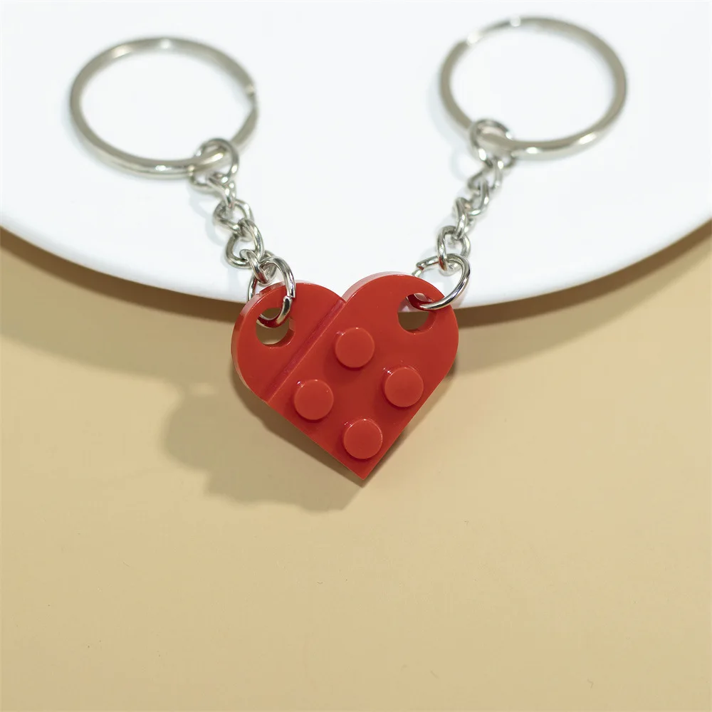 Keychain Charm Pair Heart Brick Detachable Pendant Couple Bestie Bag Ornament Qixi Gift Plastic Metal Red Portable