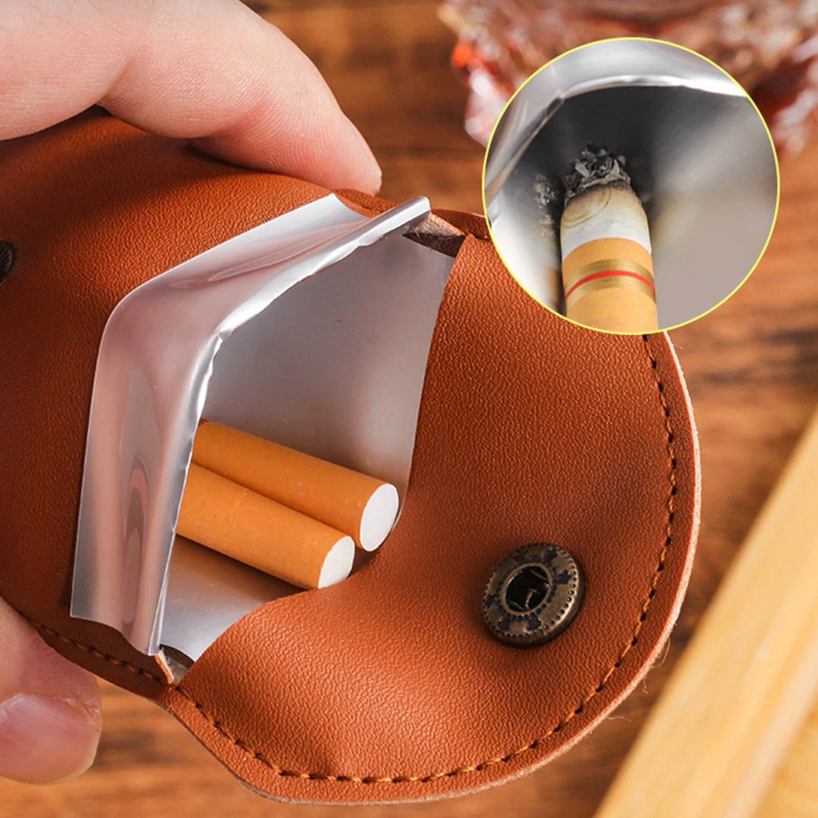 1pc, Ashtrays, Pocket Ashtray, Pouch Leather Premium Portable Ashtray, Outdoor Butt Disposal Bag, Cool Travel Ashtray