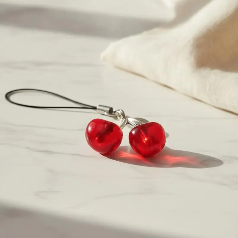 Pendentif Cerise, Décoration Créative de Faux Fruit, Adorable Mini Ornement de Cerise d'Imitation pour Coque de Téléphone, Porte-clés, Cadeau pour Adolescentes