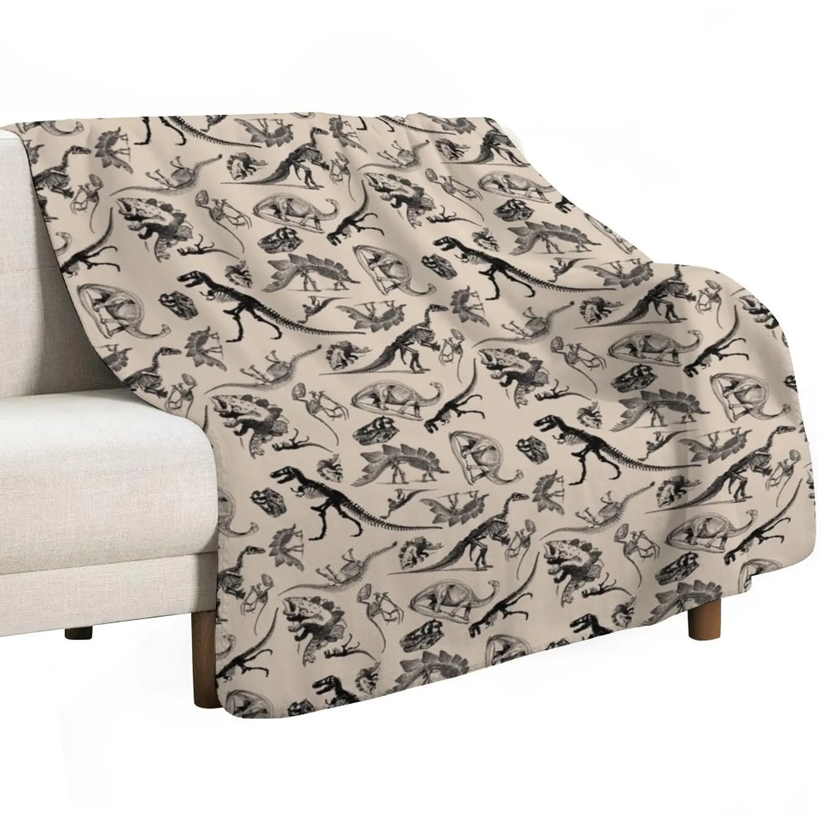 Vintage Museum Dinosaurs and Skeletons Black and Cream Throw Blanket Cute Decoratives Sofa Thermal Luxury Brand Blankets