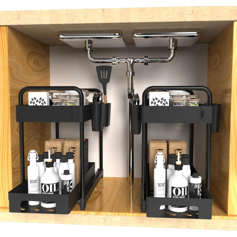 

2 Pack DoubleLayer Under Sink Organizer for Efficiently Utilizing Space High Capacity and Space Saving 2 Tier Sliding Under Sin