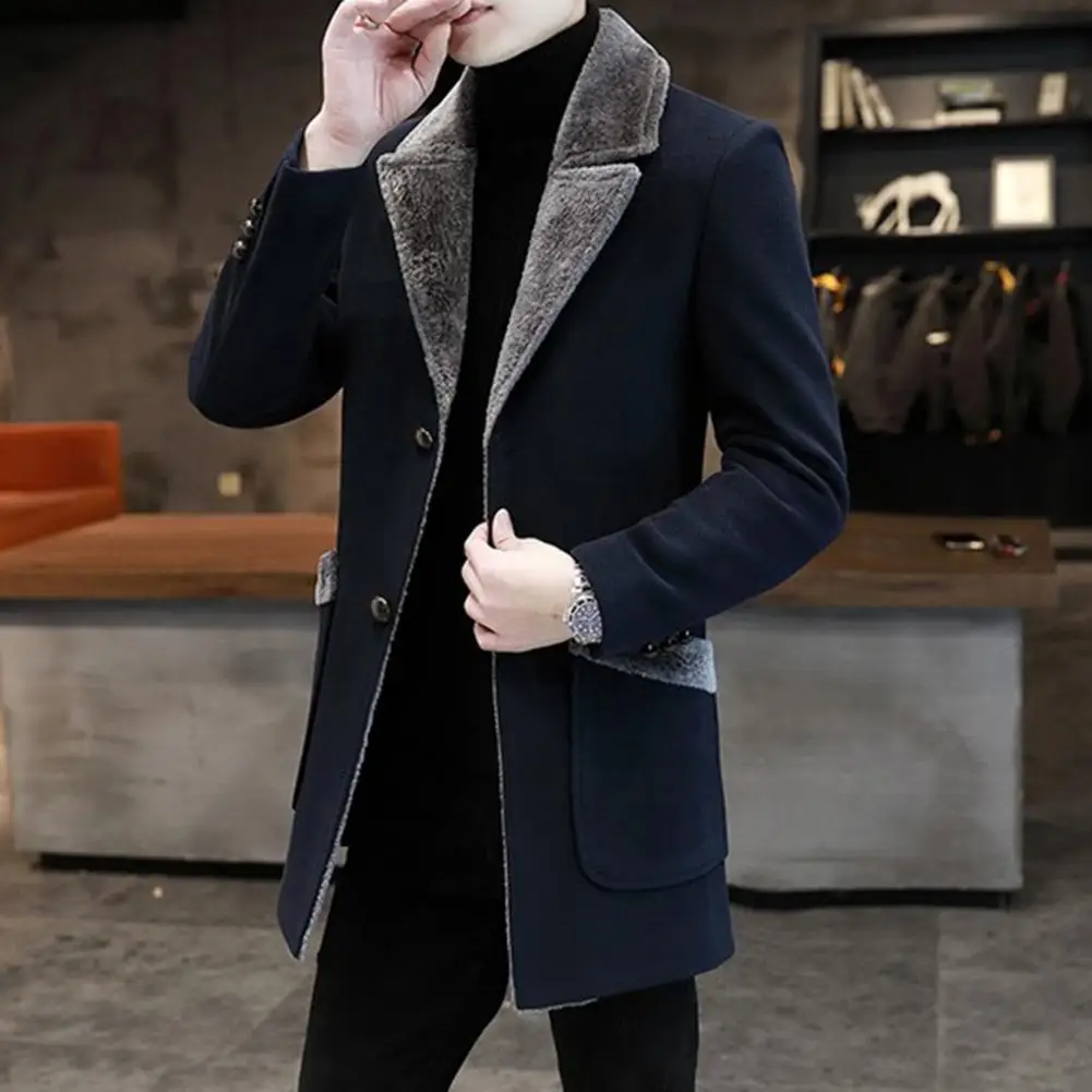 Stylish Men Outwear Single-breasted Washable Thick Turn-down Collar Woolen Jacket  Super Soft Male Trench Coat for Work