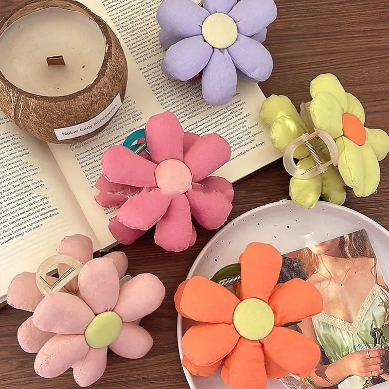 

Colorful Flower Hair Claw Women Female Summer Vacation Sweet Elegant Shark Clip Ponytail Clip Hair Style Accessories Girls Gifts