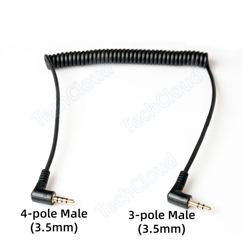 90Degree Spring Audio cord 3.5mm trrs connector to 3/4 Pole 3.5/2.5mm trrs Headphone Stereo Audio AUX Spring Coiled Spiral Cable