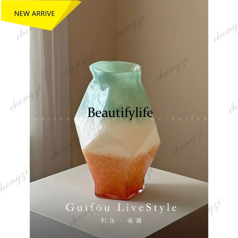 E153 Song-style aesthetics water-raised glazed high vase living room light luxury high-end ornament flower arrangement