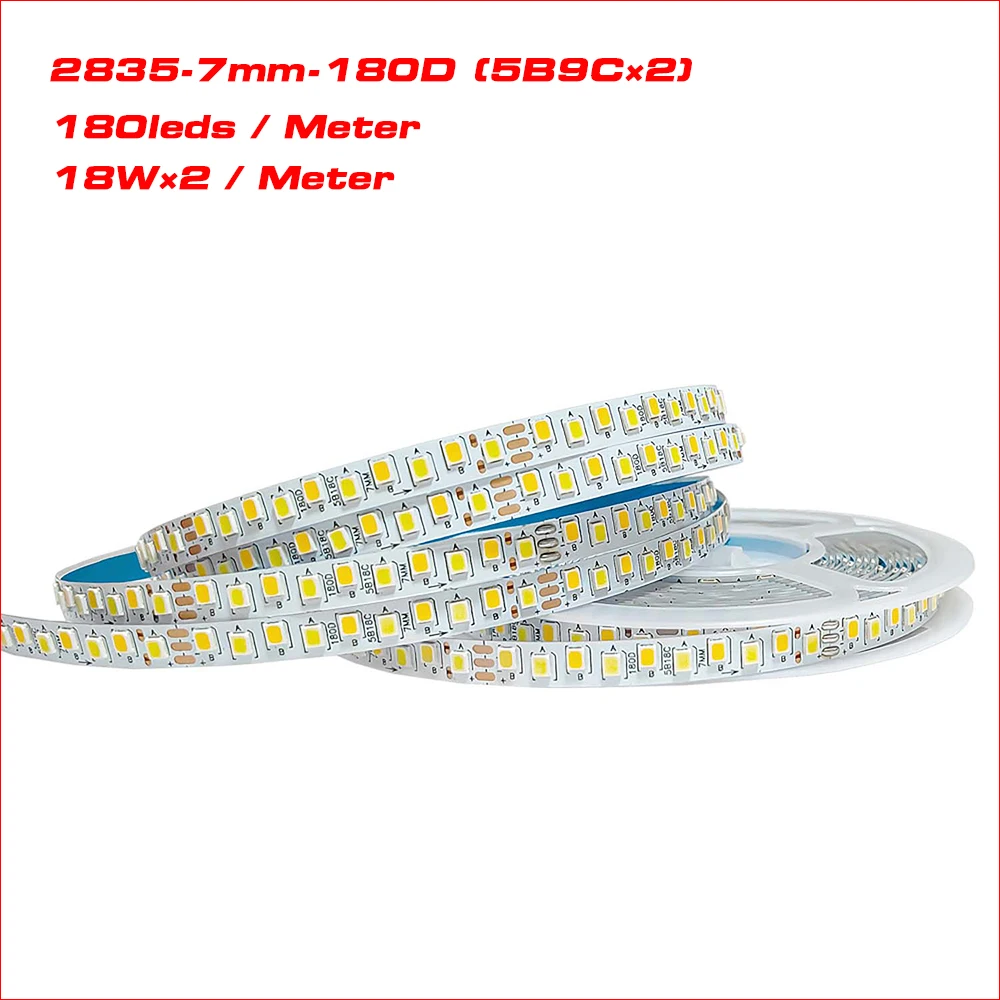 

COMPYI (3 solder joints) 5 meters 2835-7mm-180D 5B9CX2 2835 LED strip constant current LED ribbon 18Wx2 3colors light belt