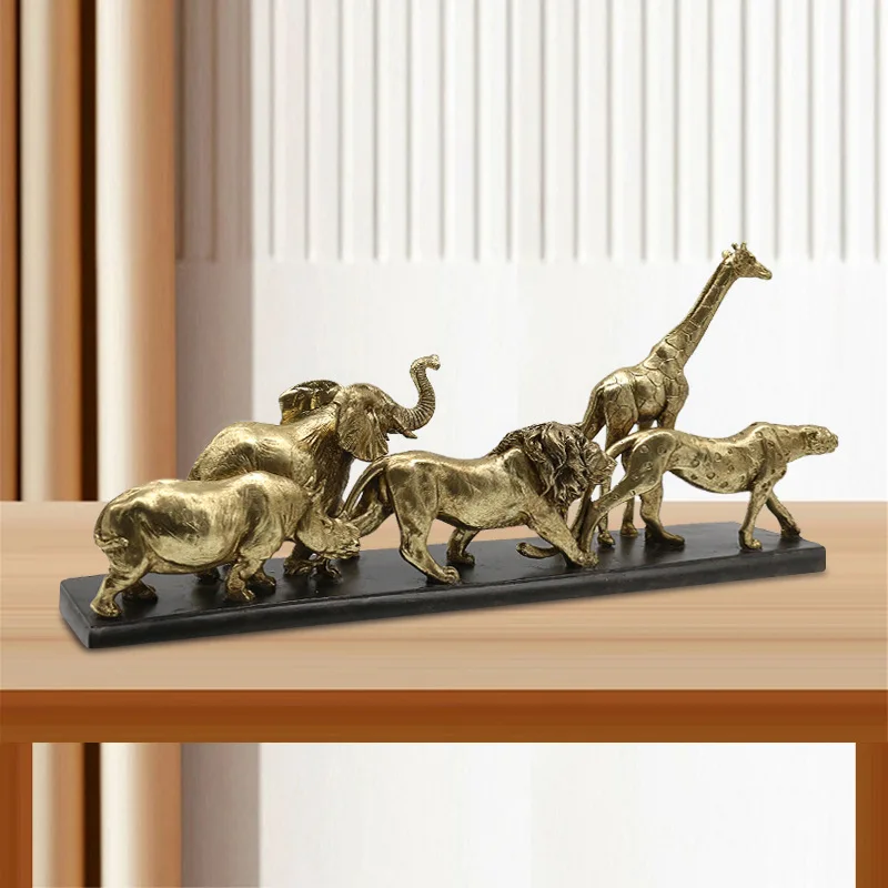 Resin Crafts Artificial Animal Sculpture Golden Leopard Giraffe Migration Statue Decorative Figurines Home Decoration