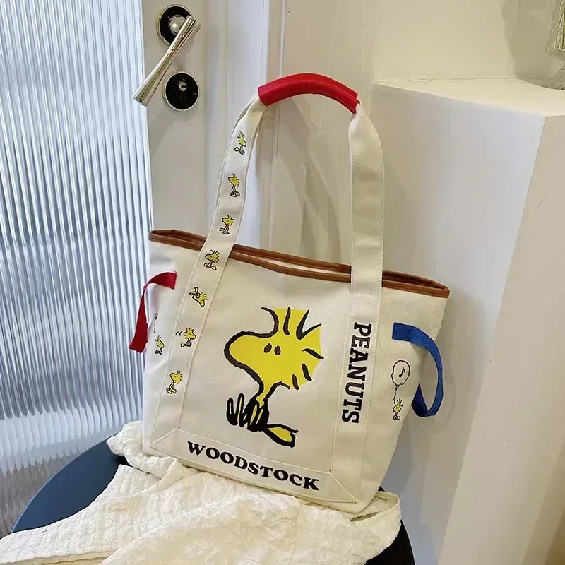 Snoopy Woodstock borsa a tracolla in tela per donna Cute Peanuts Ladies Handbag Student borse per la spesa ecologiche borsa per ragazze