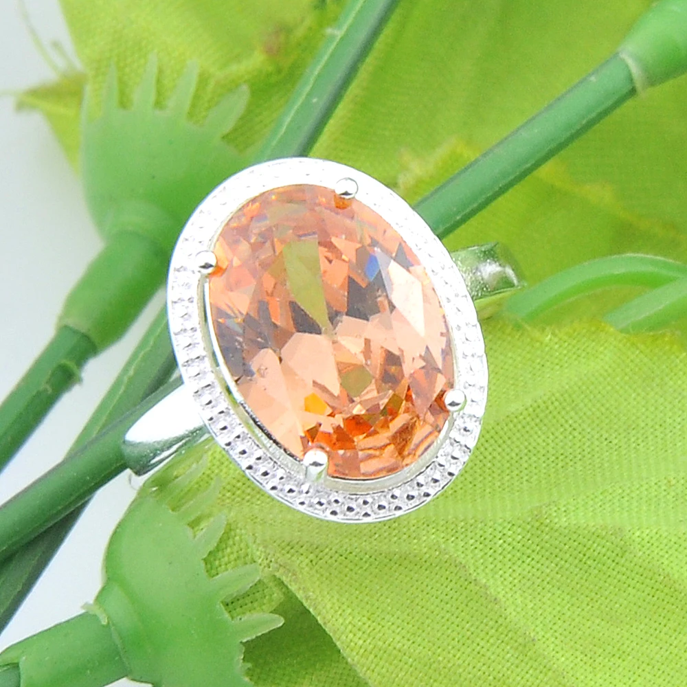 Luckyshine Oval Shine Orange Morganite Gemstone Silver Rings USA Size 7 8 9 for Holiday Gifts