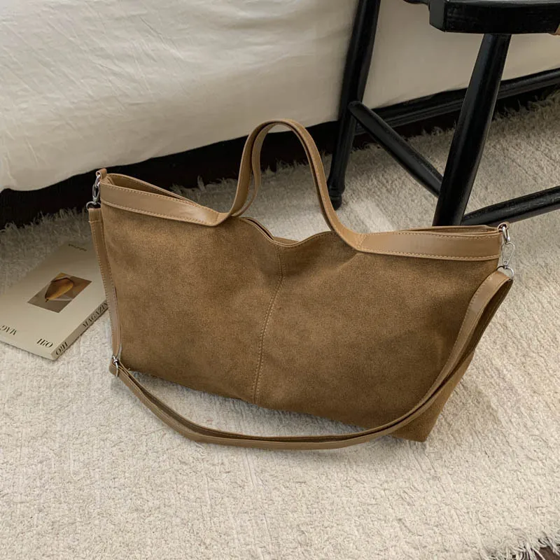 Large Capacity Casual Tote Bags For Women, Versatile Handbag Suede PU Leather Commuting Crossbody Shoulder Bag For Daily Used
