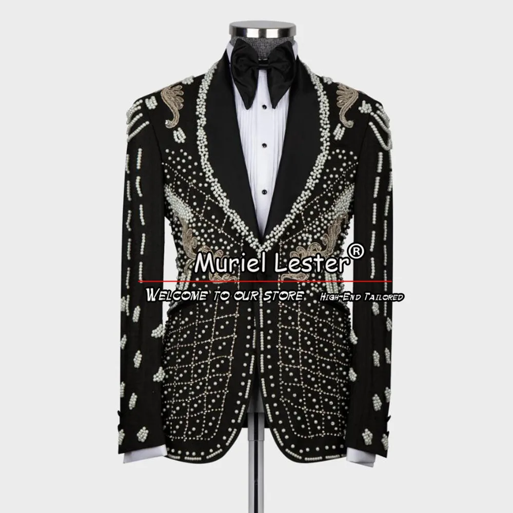 

Groom Men's Suits For Wedding Luxury Full Pearls Beading Appliques Jacket Pants 2 Pieces Male Bespoke Man Banquet Tuxedos Dress