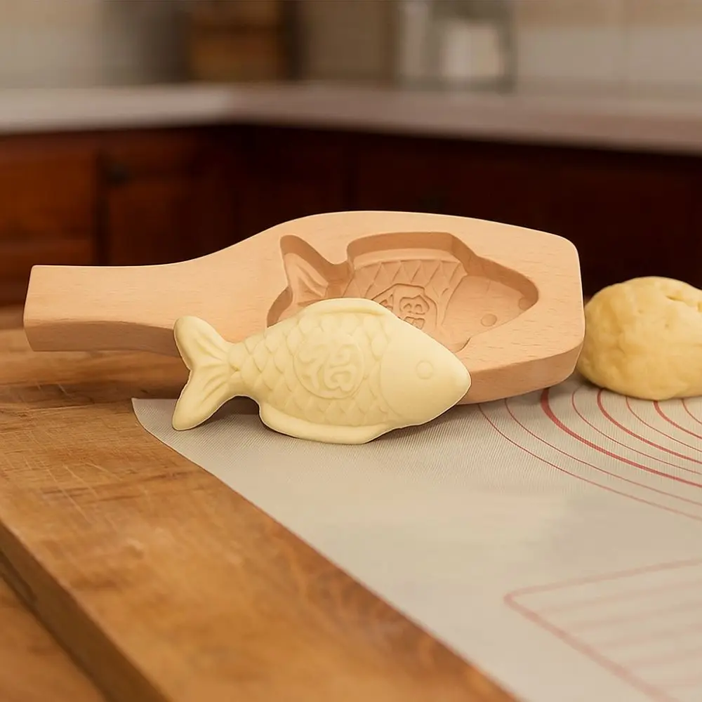 Molde para Baozi de Madera 3D, Molde Manual para Pan al Vapor Estilo Chino, Molde Tallado Tradicional para Bollos Rellenos al Vapor, Herramienta para el Festival del Medio Otoño