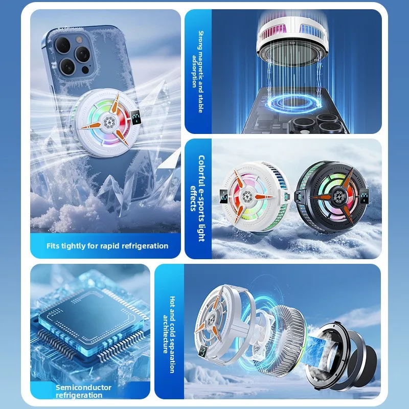 MINGCVIL Magnetischer Rückenclip, universeller 2-in-1-Telefonkühler, Halbleiter-Lüfter, Gefrierkühler für iOS, Android, Game-Tablet