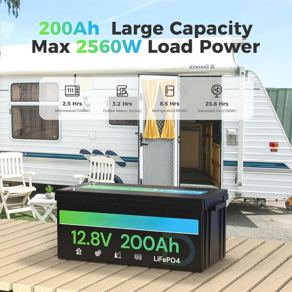 Batteria LiFePO4 12V 200Ah PLUS, max. Alimentazione 2560 Wh, aggiornamento batteria LiFePO4 12,8 V 200 A BMS con protezione a bassa temperatura, oltre 4000 di profondità
