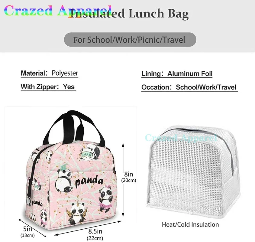 Pink Cute Panda Thermal Bento Lunch Box Kawaii Lunch Tote Bags Small Snack Containers Bag Lunchboxes Insulated Ice Pack