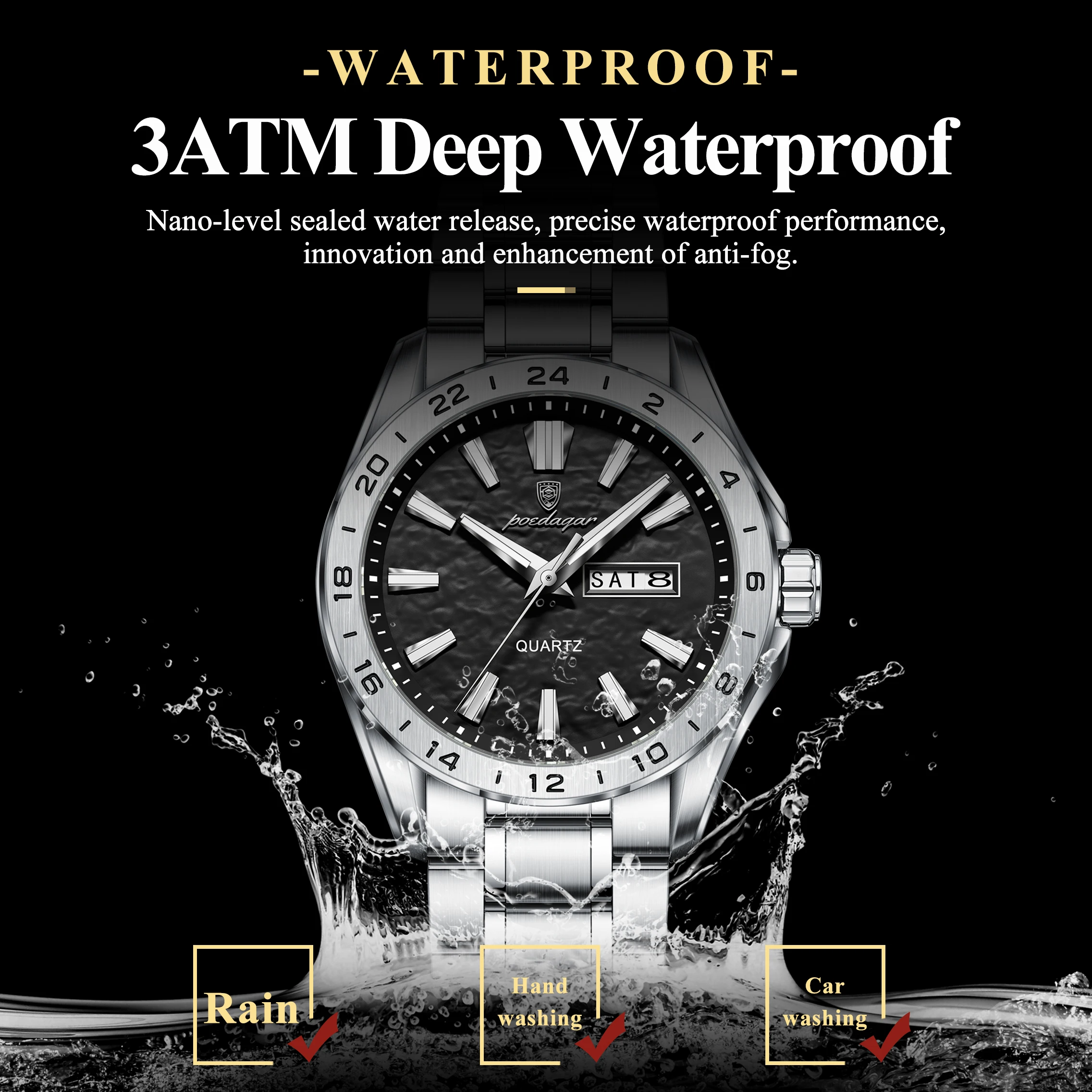 POEDAGAR Top Fashion Man Watch Waterproof Luminous Business Watches For Men Date Week Quartz Elegant Men's Wristwatch Reloj Male