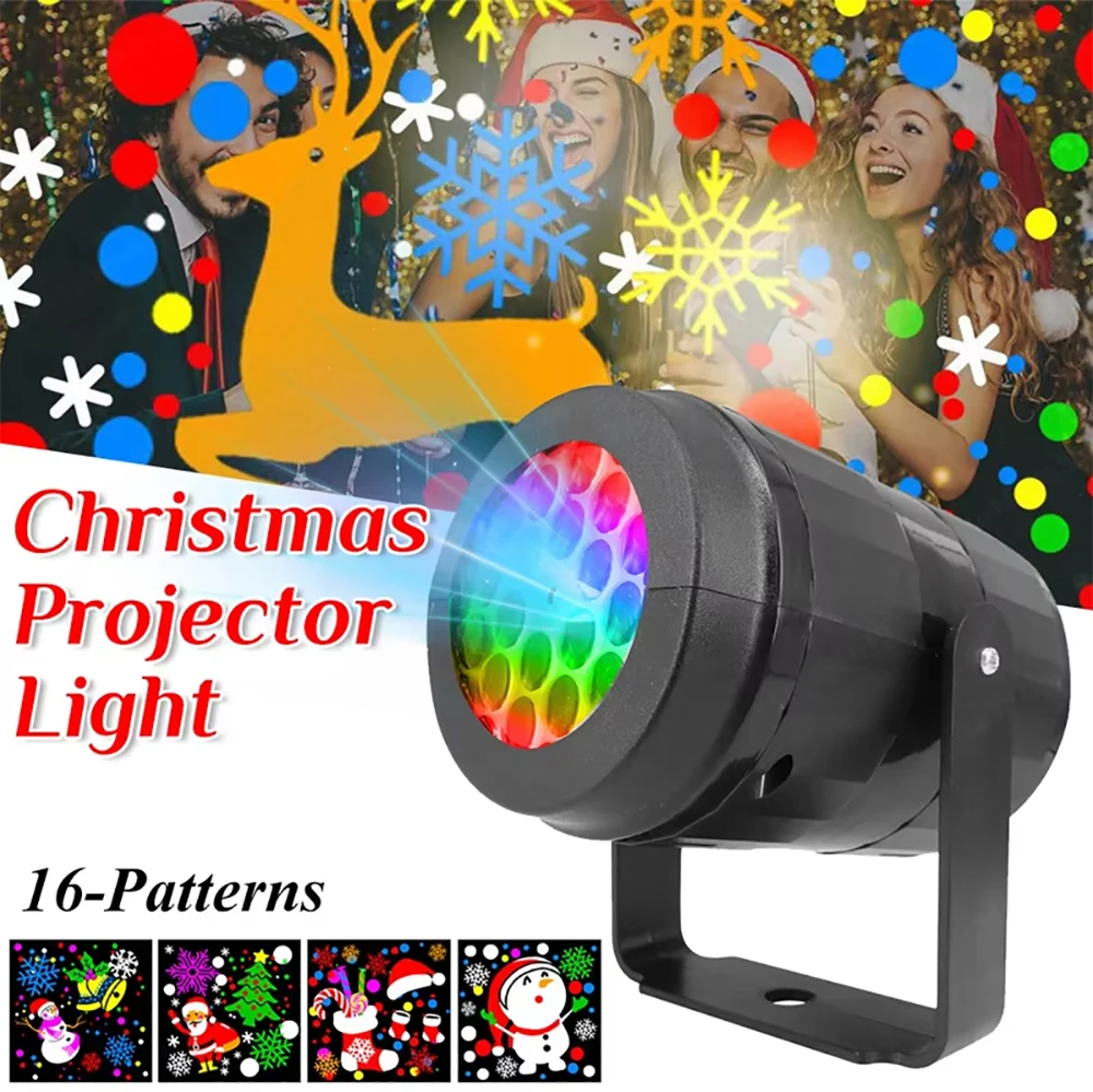 Xmas LED Projector Light USB 16 Patterns Rotating Santa Snowflake Reindeer Projection Lamp For Christmas Indoor Home Party Decor