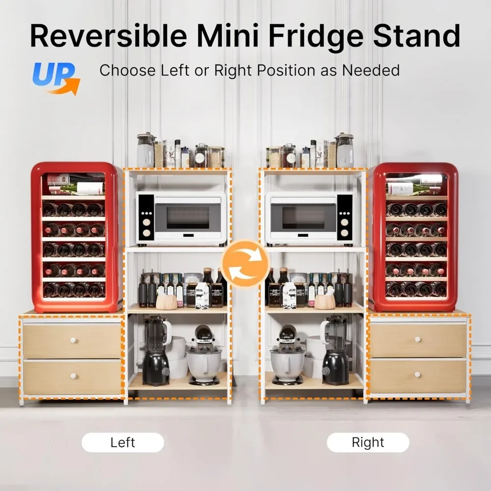 Mini Fridge Stand with Storage, Outlet, Coffee Bar, Microwave Stand for Dorm Office Kitchen, Oak