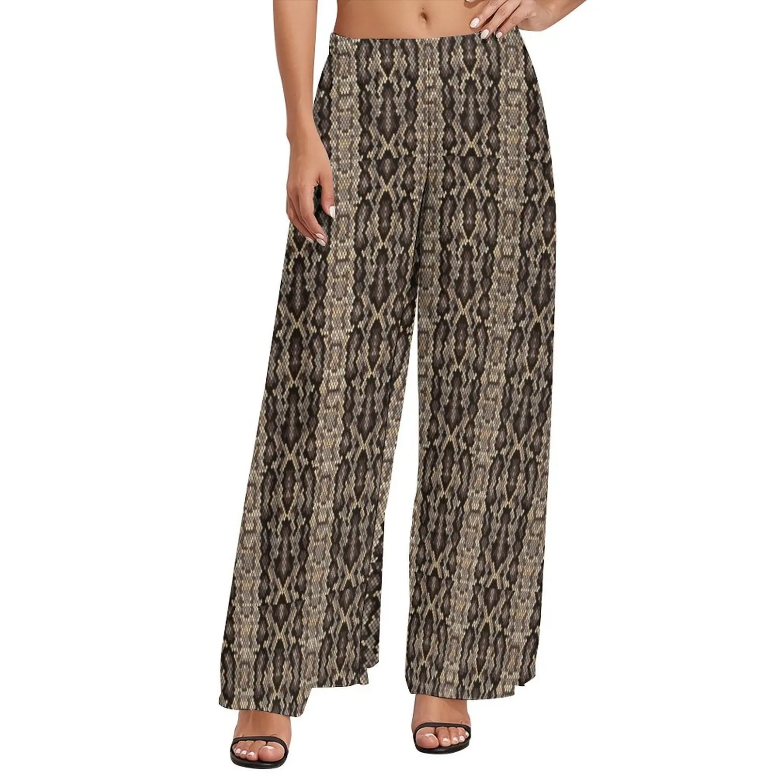 Faux Brown Snakeskin Straight Pants Animal Print Casual Wide Leg Pants Female Oversized Beach Graphic Trousers