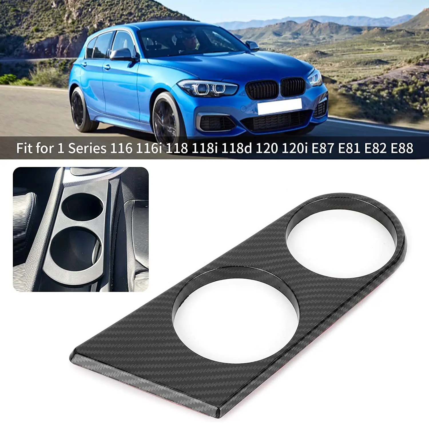 Cup Holder Cover Carbon Fiber Style Drink Cup Holder Trim for 1 Series 116 116I 118 118I 118D 120 120I E87 E81 E82 E88 RHD