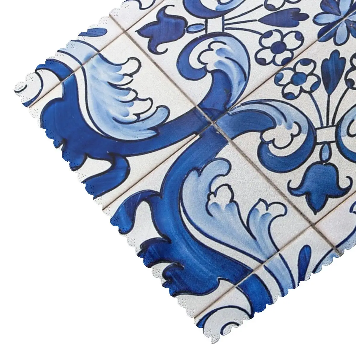 Antique Classic Lisbon Blue Azulejo Tile Floral Placemat Non-Slip Plate Mat for Dining Table Bowl Coaster Decor Absorbent Mats