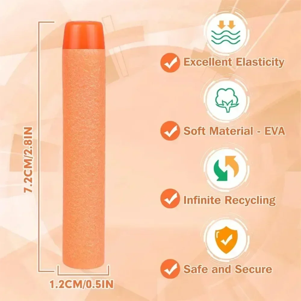 W1000-50 шт. оранжевые однотонные пули с круглой головкой 7,2 см для серии бластеров, сменные дротики, детские игрушечные пистолеты, аксессуары