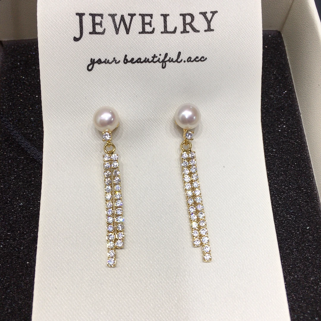 

Jinggong Zhuji Natural Freshwater Pearl Earrings Women's French Retro Grasp Chain Zircon Pearl Earrings Earrings