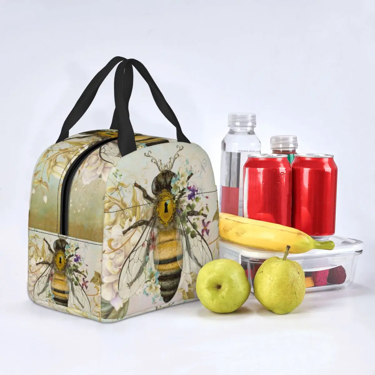 Honey Bee Vintage Portrait Style Insulated Lunch Bag for Women Resuable Thermal Cooler Lunch Box Office Picnic Travel