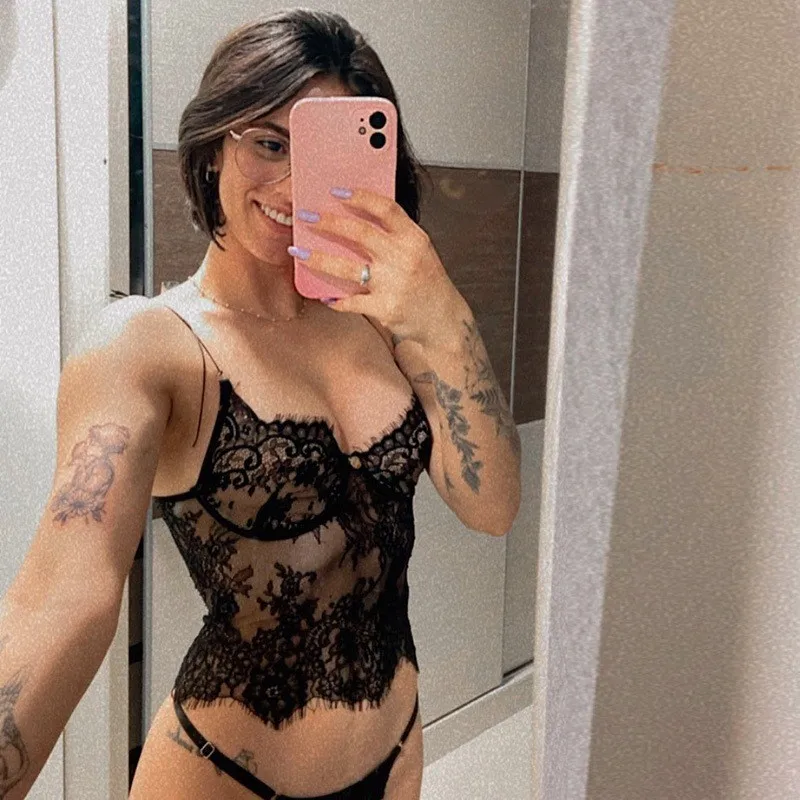 Women's Summer Lace Camisole Spaghetti Strap V Neck Slim Fit Short Length Solid Color Sheer Low Cut Sexy Backless Crop Top