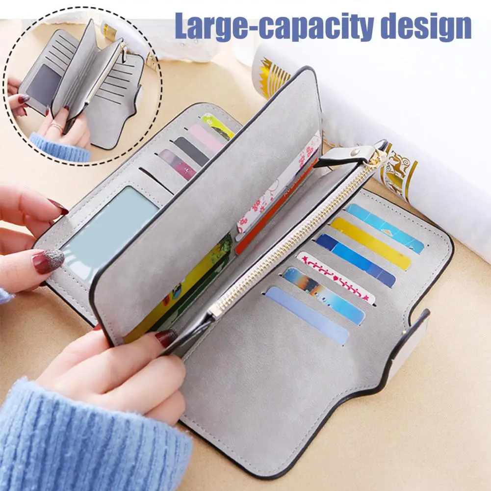 Slim Design Women Wallet Women Long Wallet with Zipper Pocket Capacity Travel Clutch Faux Leather Card Holder Cash Management
