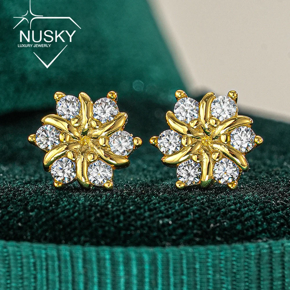 

18K Gold Plated Full Moissanite Stud Earrings for Women Lab Diamond With Certified S925 Silver Sunflower Wedding Jewelry Gifts
