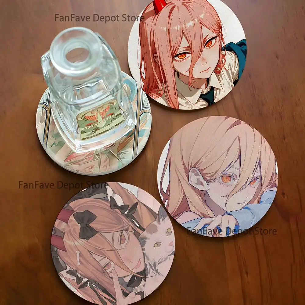 Anime P-Power Cat 2D Pattern round Wooden Coaster Decorative Coffee Cup for Use in Coffee Shops Bars Wine Beer