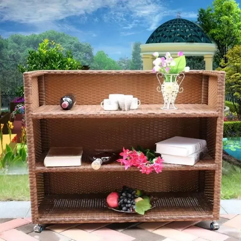 Modern Outdoor Rattan-Woven Shoe Storage Cabinet Sunproof & Waterproof for Garden Balcony Patio Yard Outdoor Furniture Hotel