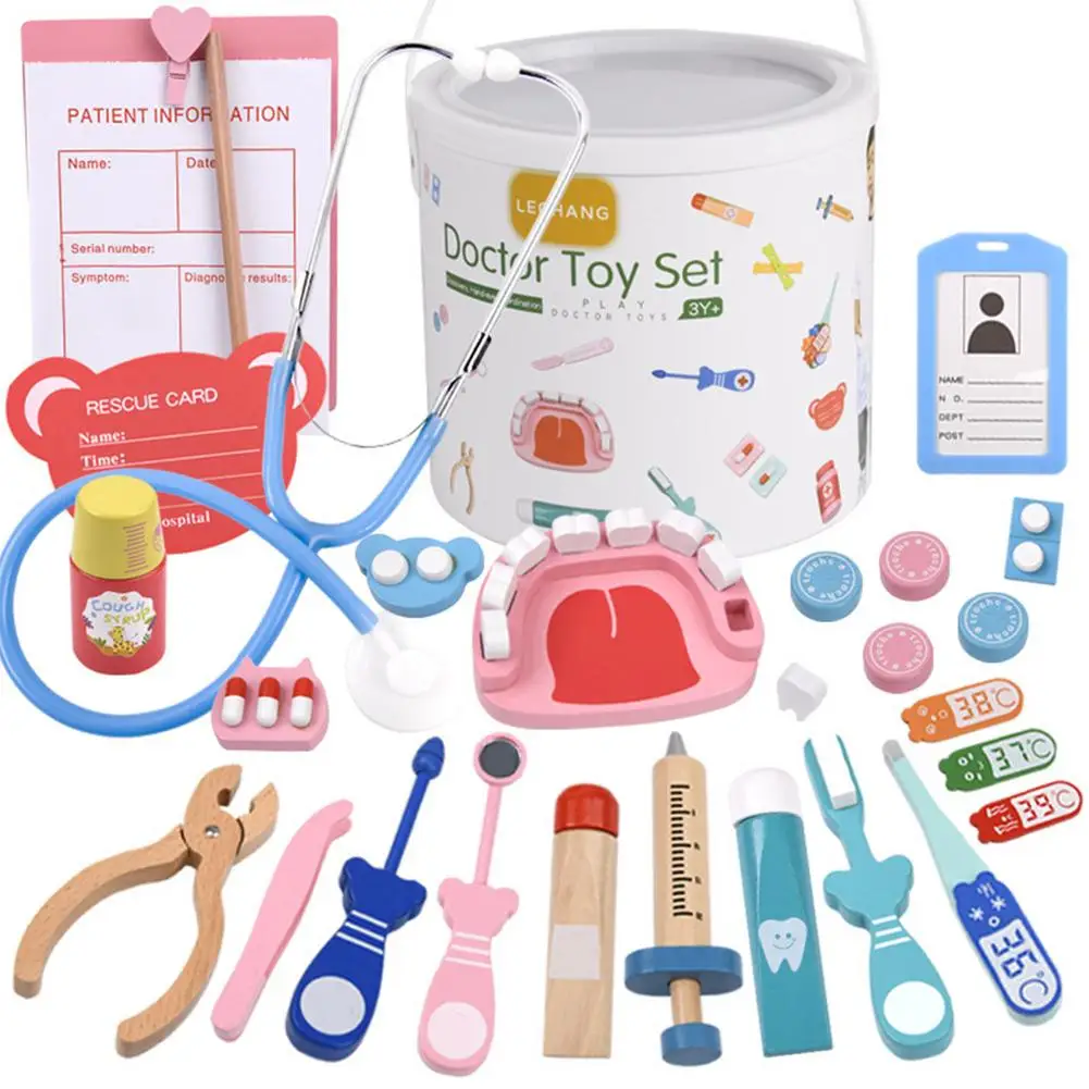 Casa da gioco per bambini Giocattoli educativi Giocattoli da dottore per bambini Set Kit da gioco in legno per bambini Set di giocattoli da dottore di simulazione Gioco di finzione