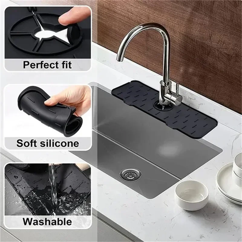 Kitchen Gadgets Silicone Faucet Absorbent Pad Shelf Sink Splash Catcher Countertop Protective Mat Bathroom Drain Mat Acceesories