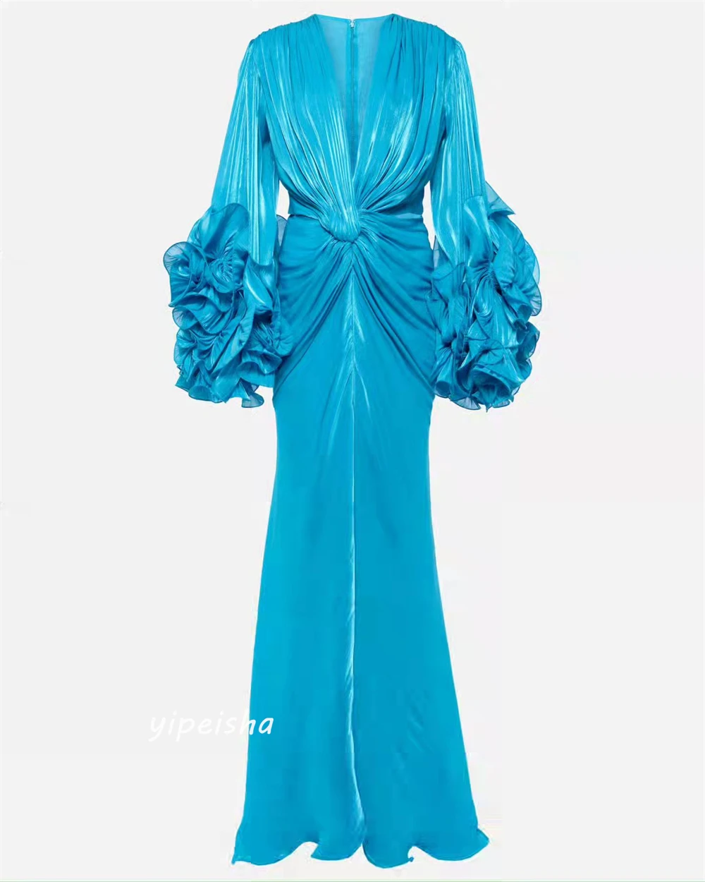 Customized Jiayigong s Pleat Celebrity A-line V-neck Bespoke Occasion  Floor Length