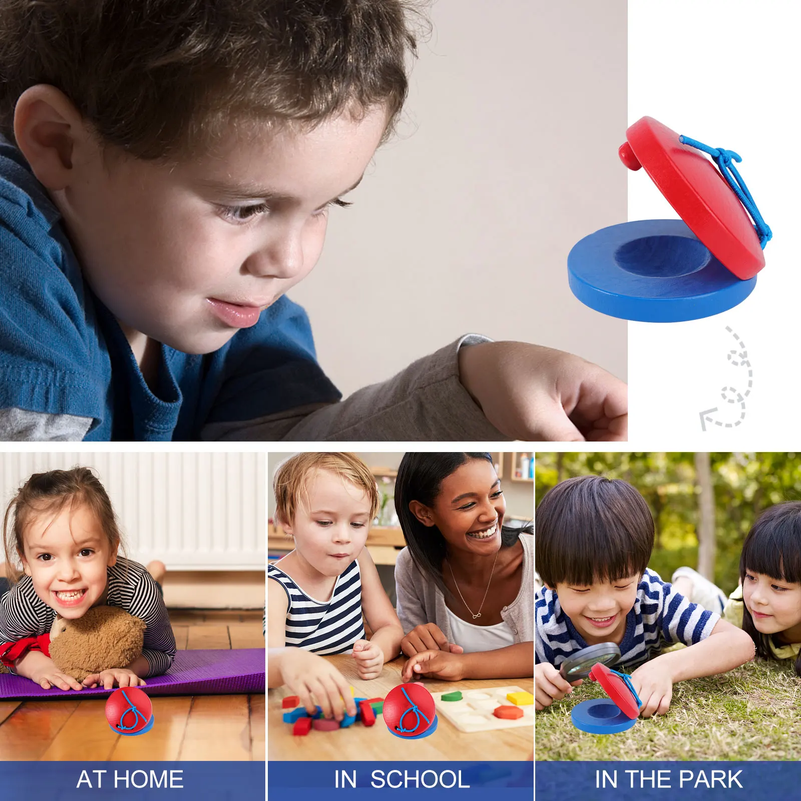 4 szt. Drewniane kastanety dla dzieci, instrumenty muzyczne, zabawki dla dzieci, instrumenty muzyczne dla maluchów