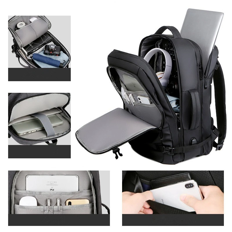 Nesitu expansível a4 grande capacidade 14 15.6 16 polegada portátil das mulheres dos homens mochila portátil mochila saco de viagem preto cinza m1907