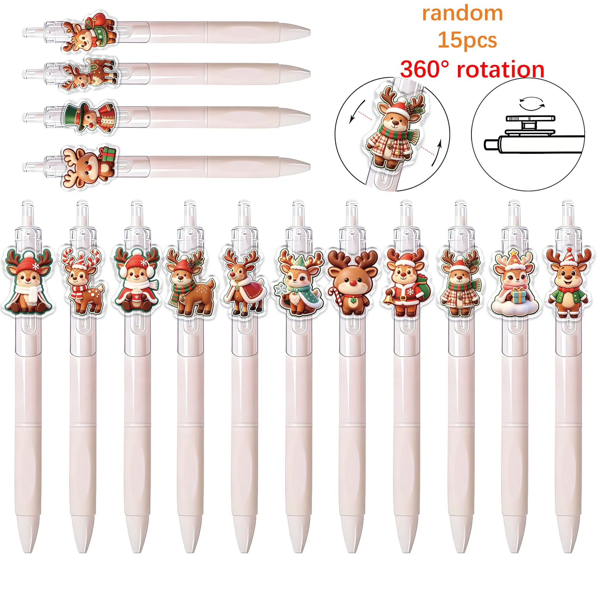 15pcs Rotating Reindeer Ballpoint Pen Pattern Random