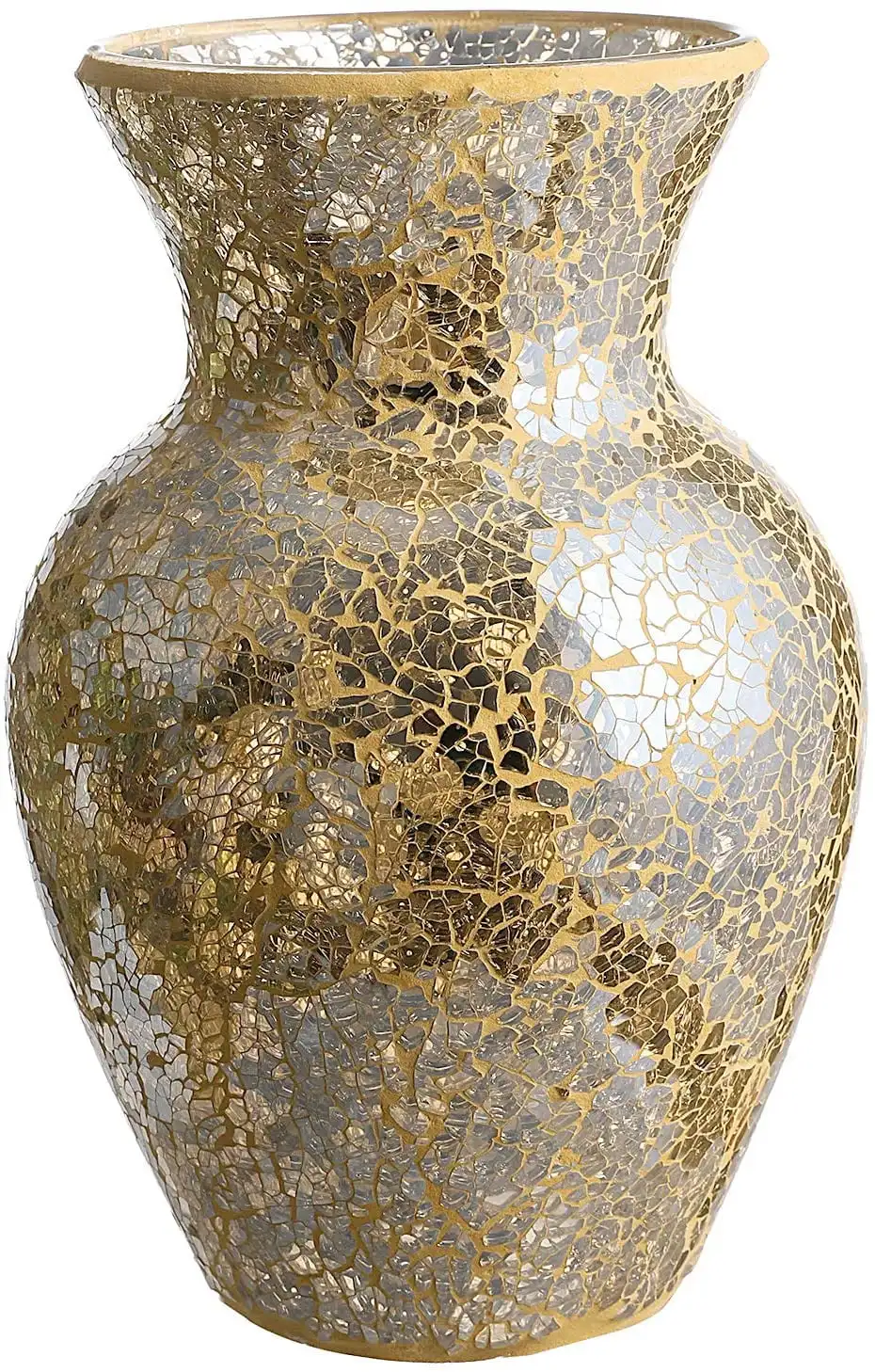 

10.5" Tall Mosaic Glass Vase Gold (1 count) Mix and match AS A CENTERPIECE DECORATION DURABLE MOSAIC DESIGN