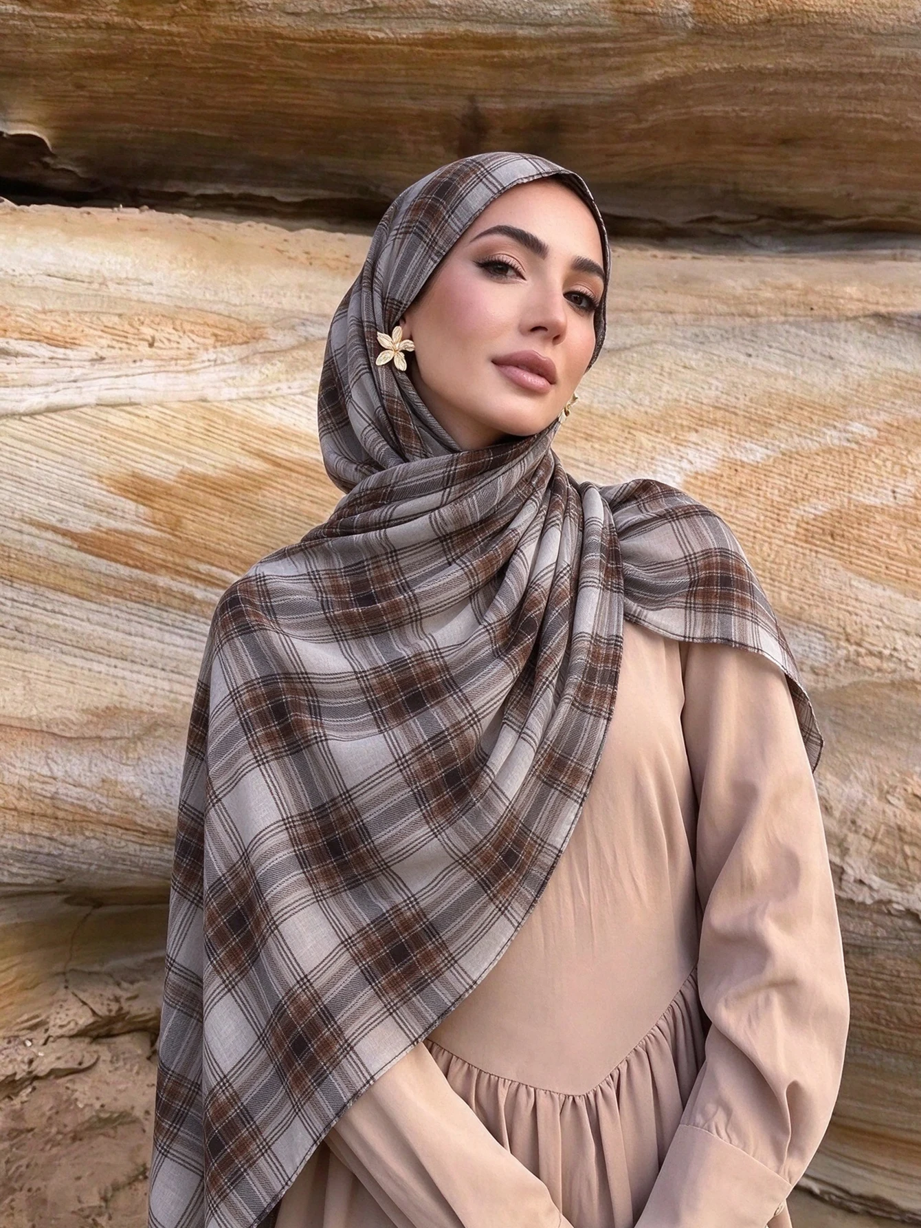 Premium Chiffon Lattice Printed Hijab Lightweight Soft Long Scarf Muslim Women Headscarf Grid Pattern Wrap Headscarf