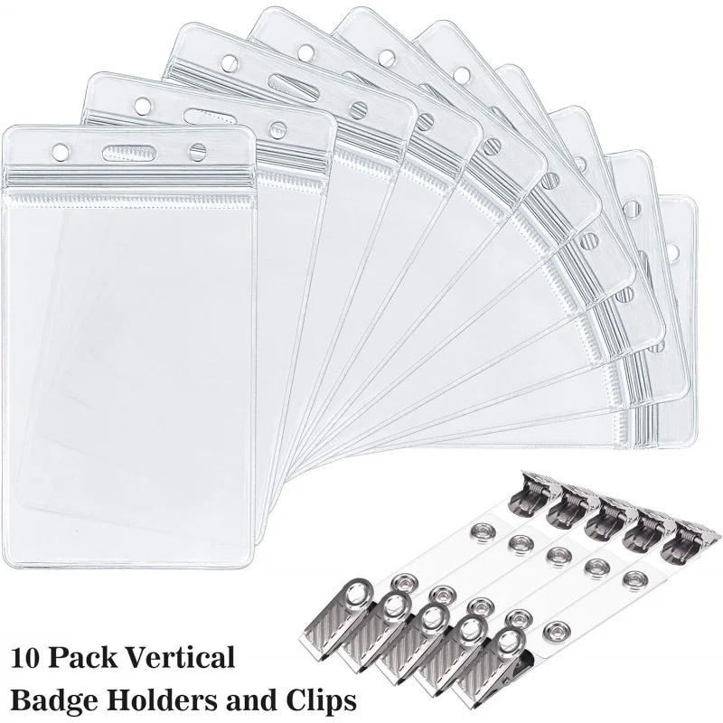 ID card holder with metal badge clip – Waterproof Sealed Transparent Plastic Vertical ID Card Holder Suitable for work IDs、Key c view 2