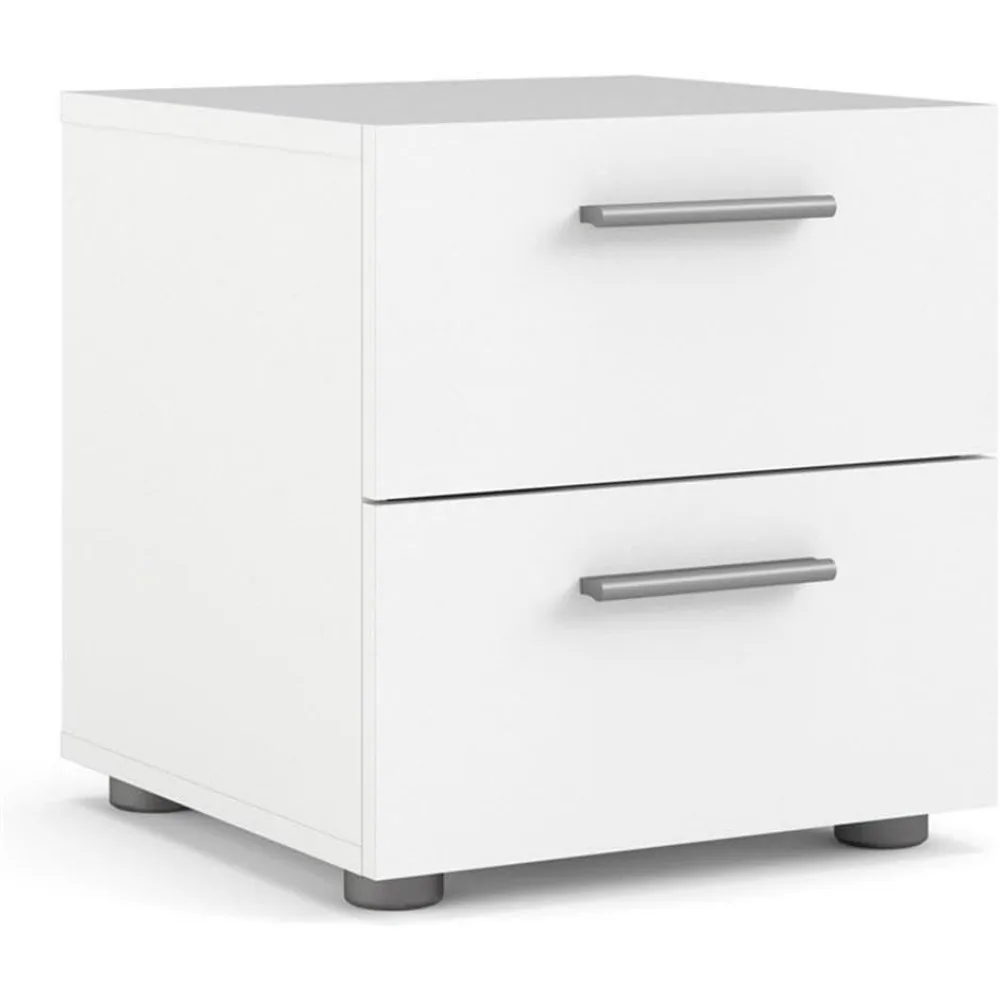 طقم غرفة نوم أبيض مكون من قطعتين بما في ذلك طاولتين ليليتين بدرجين