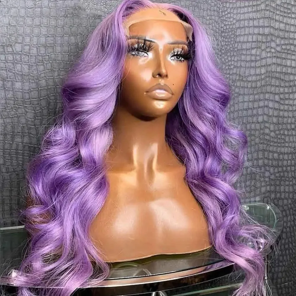 Light Purple Body Wave HD 13x4 Lace Frontal Wigs Glueless Colored Synthetic Lace Wigs For Women 180% Density To Cosplay Party