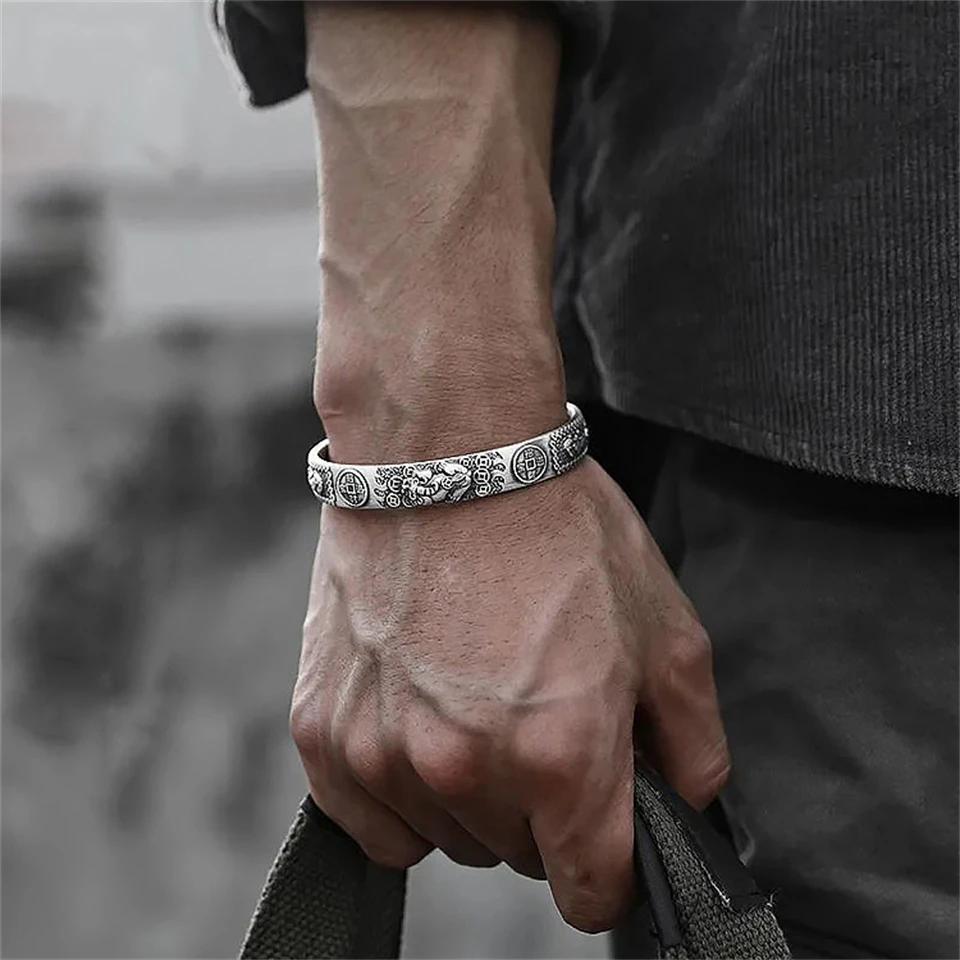 ZAKOL Hiphop Rock Feather Wing Cuff Bracelets For Men Boys Silver Color Metal Wristlet Bracelets Festival Jewelry Gifts