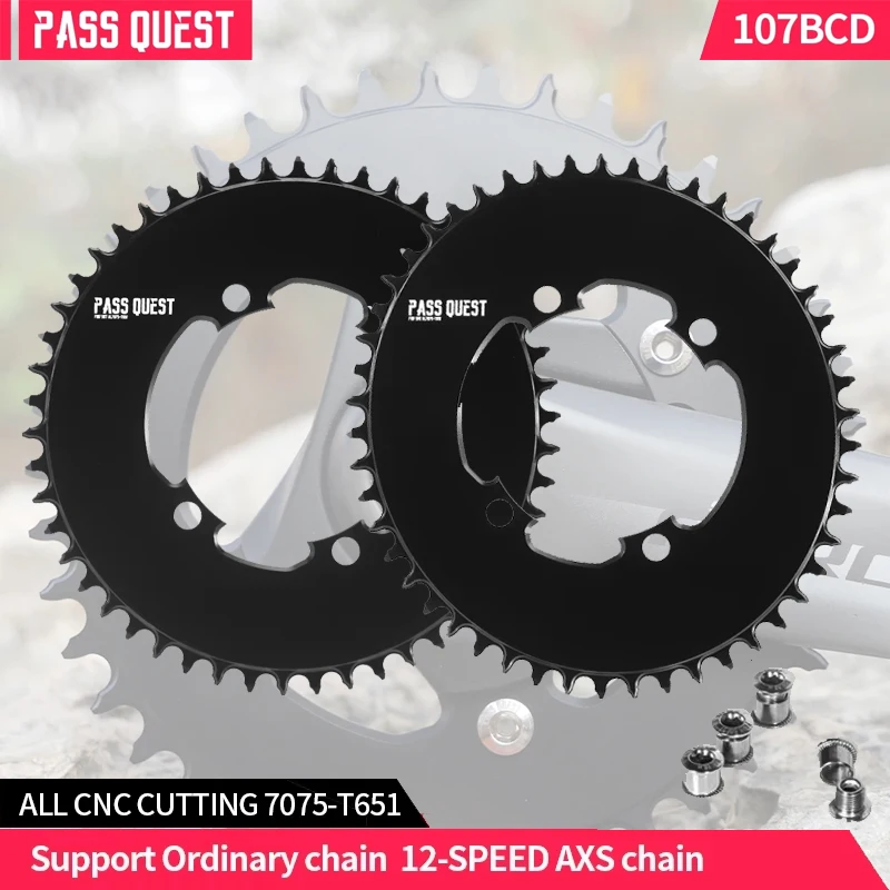 

PASS QUEST 107BCD AERO Bicycle Chaining 9-12S | 36-52T Narrow Wide AXS Chainwheel with CNC Black Finish Bicycle Accessories