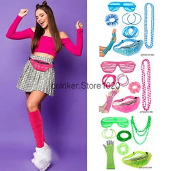 1980s Prom 80s Party Costume Accessories Women Adult Retro Necklace Gloves Bag Bracelet Glasses Suit 90s Neon Disco Costumes