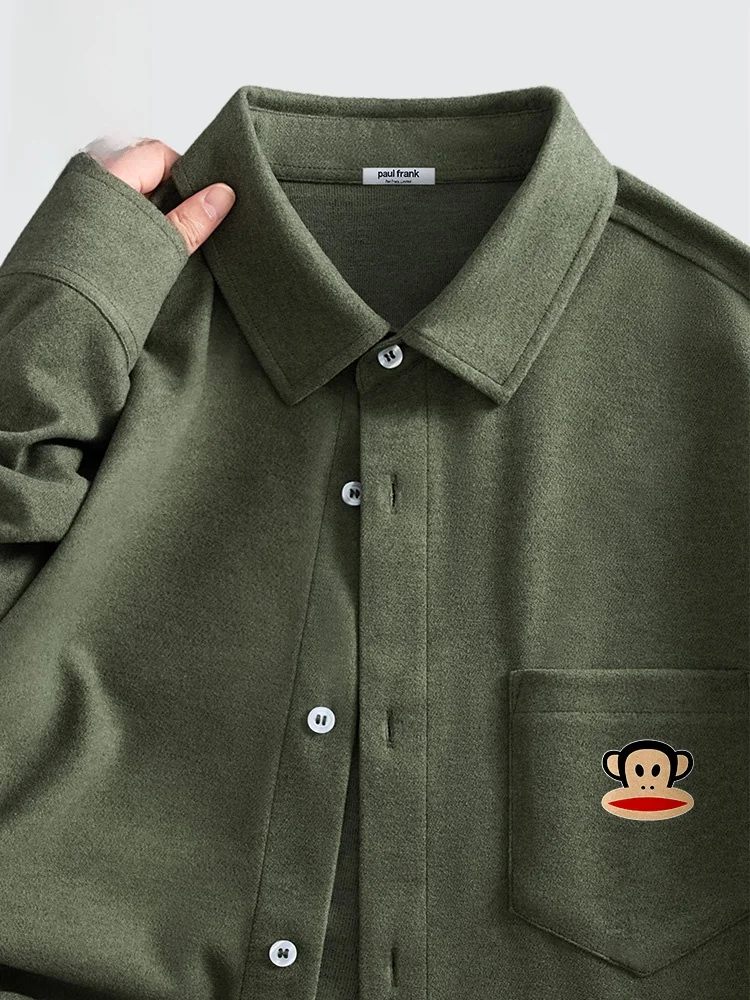 

Men's Long Sleeve Fleece Lined Shirt Inner Wear Base Layer Spring Autumn Thickened Wear Resistant Printed Collar